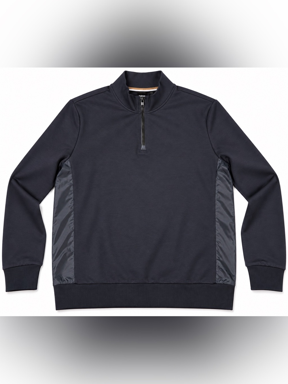 BOSS Hugo Boss Men’s XXL Navy Quarter Zip Pullover Mixed Media Sweatshirt